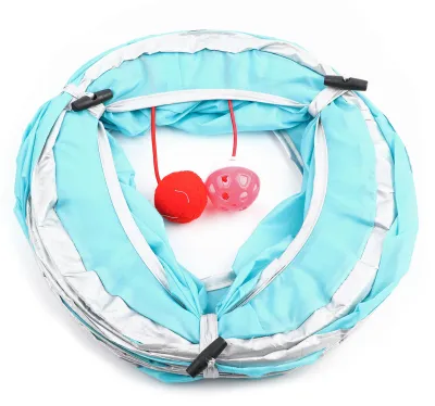 Image de Tunnel pliable de 120 cm pour chats, jouet avec balle et trou, pour chatons, bleu