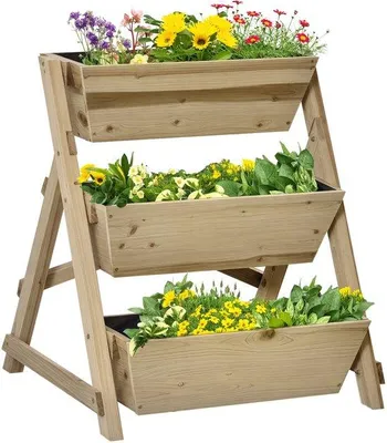 Image de Support à fleurs en bois à 3 étagères, 71 x 61 x 77 cm