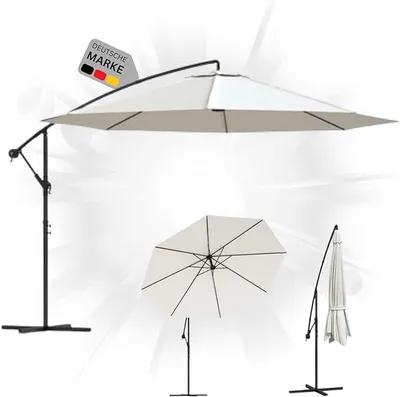 Produktbild von DELUKE® Sonnenschirm rund MARC 350cm Sandweiß | UV-Schutz, Kurbelsystem | Ampelschirm rund Freiarm Sonnenschirm 350 cm Kurbelschirm Standschirm Sonnenschutz Gartenschirm Balkonschirm klassisch
