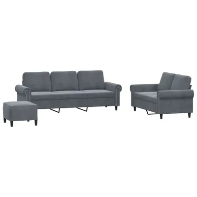 Produktbild von vidaXL 3-tlg. Sofagarnitur mit Kissen Dunkelgrau Samt