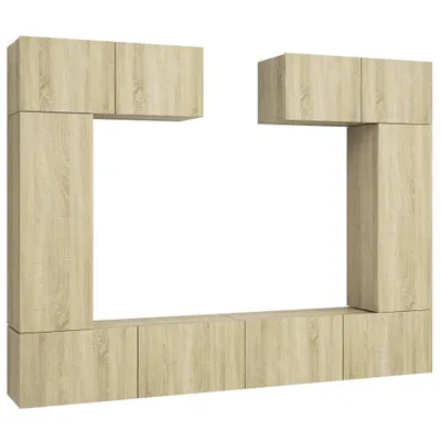 Produktbild von 6-teiliges TV-Möbel-Set, wandmontiert, mit viel Stauraum, aus Holzwerkstoff, Sonoma-Eiche, 2x 100x30x30 cm, 2x 30,5x30x90 cm, 2x 80x30x30 cm