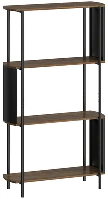 Produktbild von 4-stufiges Regal, freistehendes Regal mit geschwungenem Design, industrielles Bücherregal, braune Holzoptik