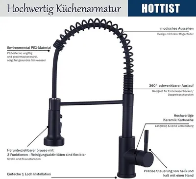 Produktbild von [Granitspüle 48x50 in verschiedenen Farben+ Armatur Spirale] Hochwertig beidseitig Montierbar Küchenspüle Eckig Einbaugranitspüle Granit Spülbecken f. Unterschränke ab 45 cm inkl. Siphon Set, Farben:Grau