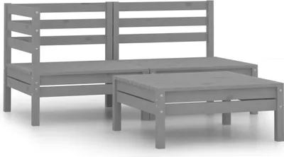 Produktbild von 3-tlg. Garten-Lounge-Set Massivholz Kiefer Grau