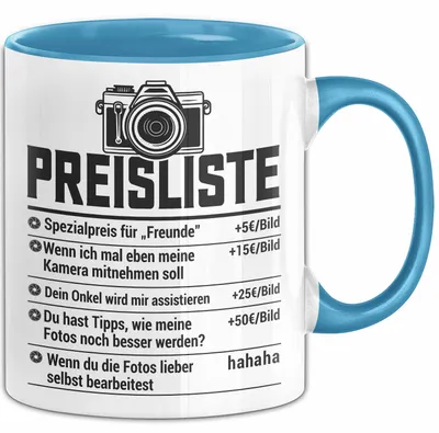 Produktbild von Fotograf Tasse Geschenk Preisliste Geschenkidee Fotografie Geschenke (Blau)