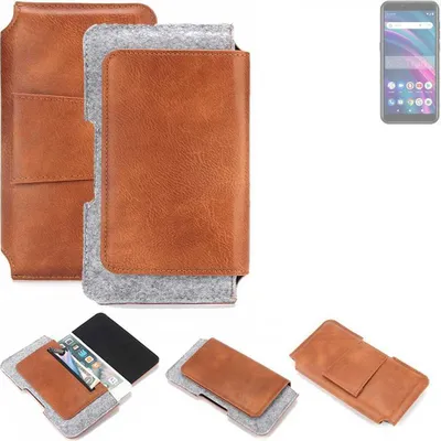 Produktbild von K-S-Trade Handyhülle Schutzhülle kompatibel mit BLU C5 Max Gürteltasche Holster Gürtel Tasche Smartphone Tasche Handy Hülle Polyurethan+ Filz, braun (1x)