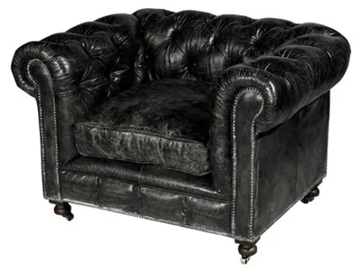 Produktbild von Casa Padrino Chesterfield Luxus Sessel Vintage Echtleder Kensington Schwarz 123 x 96 x 78 cm