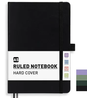 Productafbeelding van Notitieboek A5, gelinieerd, kunstleren omslag, 192 pagina's, 100 GSM, 14,5 x 21 cm, zwart