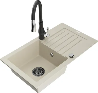 Immagine prodotto di Mexen Pablo lavello in granito a 1 vasca con scolapiatti e rubinetto da cucina Savita, beige - 6510-69-672601-70