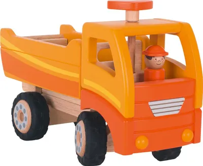 Image de Goki Wooden Tipping Trolley Orange with Swivel Wheels (Chariot à bascule en bois orange avec roues pivotantes)