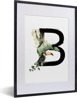 Produktbild von MuchoWow® MuchoWow® Gerahmtes Poster Papagei - Alphabet - Buchstabe B 30x40 cm - Poster mit zchwarzem Bilderrahmen - Wandposter Schlafzimmer