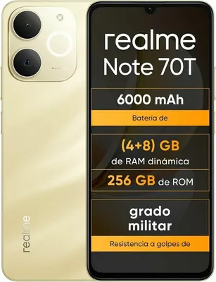 Zdjęcie produktu dla realme Note 70T, 17,1 cm (6.74"), 4 GB, 256 GB, 50 MP, Android 15, Złoto
