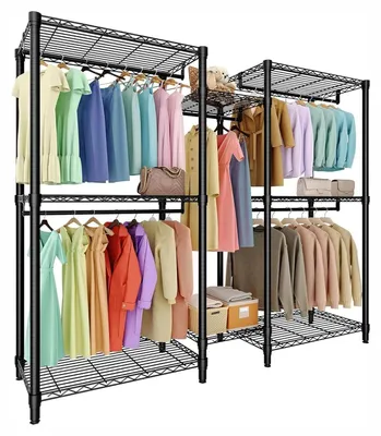 Immagine prodotto di Appendiabiti indipendente - Organizzatore per armadi - 8 ripiani a griglia - 5 aste appendiabiti - Scaffale in metallo regolabile - Porta abiti
