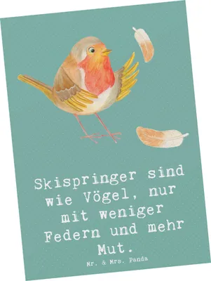 Produktbild von Mr. & Mrs. Panda Postkarte Skispringen Mut - Meeresbrise - Geschenk, Sport, Teamsport, Sportler, Humor, bildkarte, Grußkarte, Sportart, Skispringer, Postkarten, Fliegen
