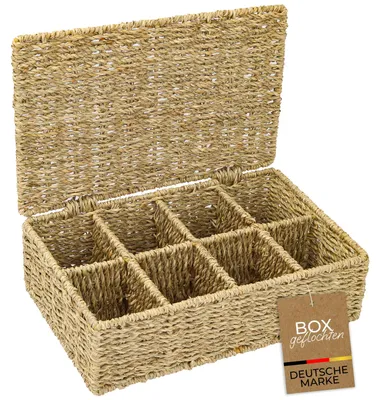 Eckige Teebox von HMF, geflochten aus Seegras, KI-generiertes Bild