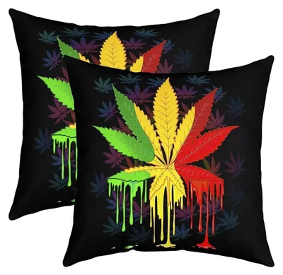 Productafbeelding van 2 stuks kussenhoezen, 45x45 cm, met cannabisbladeren, meerkleurig, polyester