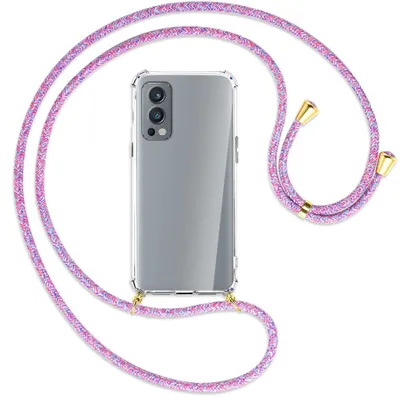 Produktbild von Handykette Backcover-Schutzhülle mit Band (Metall goldfarben) für OnePlus Nord 2 5G - lila/rosa/blau