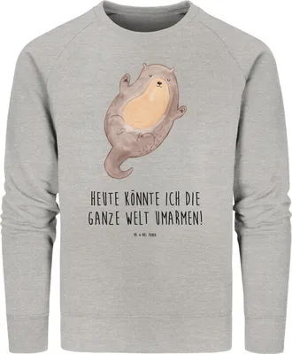 Produktbild von Mr. & Mrs. Panda Baumwoll Sweatshirt Otter Umarmen Größe M - Heather Grey - Geschenk, gut Gelaunt, Pullover, Bio, Optimistisch, Hallo, Seeotter See, Pulli, Sweater