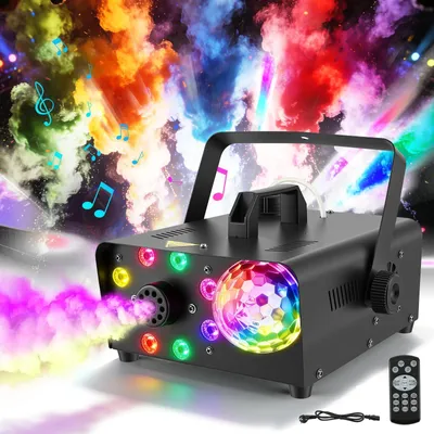 Produktbild von Mini Nebelmaschine 600W - Rauchmaschine - 2000CFM Ausstoß - Bluetooth Lautsprecher - 8 RGB LED - Diskokugel - Für Party & Halloween - Bunt