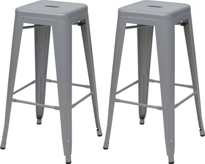 Zdjęcie produktu dla zestaw 2 stołków barowych HWC-A73, stołek barowy, metalowy, industrialny design, sztaplowany ~ szary