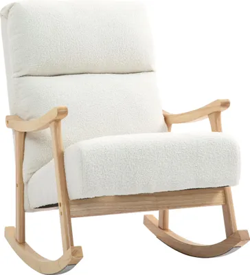 Produktbild von Ergonomischer Samtstoff-Schaukelstuhl, 120 kg Tragkraft, 65x90x98 cm, Cremeweiß