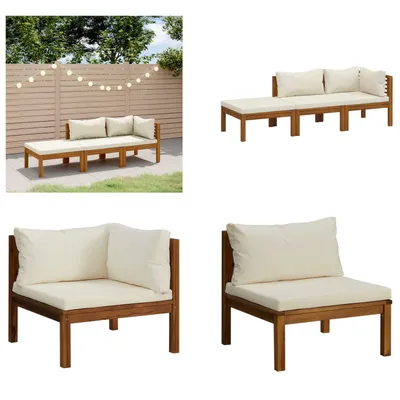 Produktbild von vidaXL 3 tlg. Garten Lounge Set mit Creme Kissen Massivholz Akazie - Garten-Lounge-Set - Garten-Lounge-Sets - Modulares Sofa-Set - Modulare Sofa-Sets