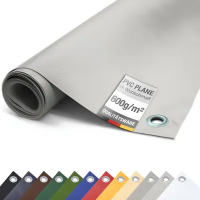 Produktbild von PVC LKW Plane 600g/m² mit Ösen Abdeckplane Schutzplane matt (Grau, 2,5m x 10m)
