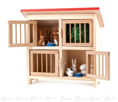 Produktbild von Miniatur Großer Hasenstall mit Hasen (9)  Höhe ca 12 cm NEU