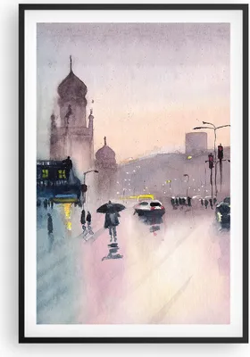 Produktbild von Gerahmtes Poster - Schwarzer Rahmen - Aquarell Stadt historische Denkmäler - 61x91,5 cm - Wand Bild - Wanddeko - Wandbilder - Kunstposter - Wandposter - Bilderrahmen - Bilder - P2BPA61x91-4579