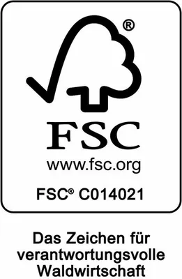 The image shows the FSC logo and text related to responsible forestry.