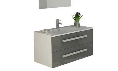 Produktbild von Badset LOCARNO Modern grau, 795x452x460 mm, Waschbecken 800x460 mm, Hochglanzfront, Softclose