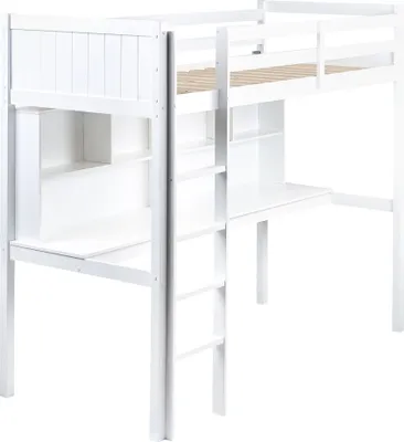 Produktbild von BELIANI Hochbett für Kinder Weißer Lattenrost aus Kiefernholz mit Schreibtisch und Leiter Hochbett Modern Multifunktionales Kinderzimmer