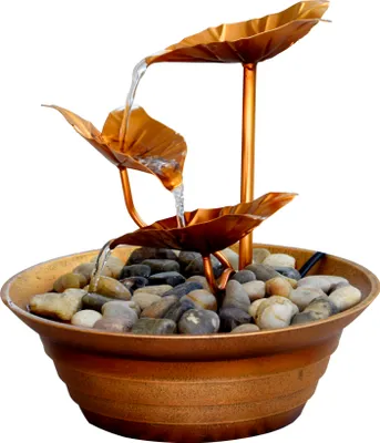 Produktbild von dobar Design Zimmerbrunnen aus Metall und Kunststoff mit Deko-Steinen, Wasserspiel mit Pumpe für innen, 22,5x22,5x23,5 cm, braun