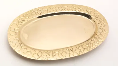 Produktbild von Kerzenteller, Dekoteller oval aus Messing Gold poliert (Innen 14 x 8 cm) für Ovalkerzen, Ellipsenkerzen
