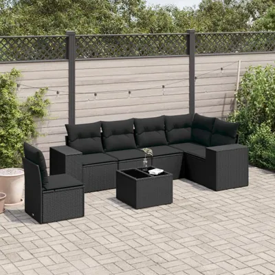 Produktbild von 7-tlg. Garten-Sofagarnitur - mit Kissen Schwarz Poly Rattan - Gartenmöbelset 3254972
