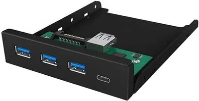 Produktbild von ICY BOX IB-HUB1418-i3, 4 Port USB 3.2 Gen 1 Frontpanel für 3,5" Einbauschacht, 3x USB Type A und 1x USB Type-C® Anschluss, Schwarz, GL3520 ASM1543, 101 mm, 137 mm, 25 mm, 143 g