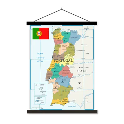 Produktbild von MuchoWow® Textilposter Kolorierte Landkarte von Portugal 40x53 cm mit schwarzem Rahmen - Abbildung