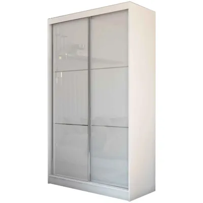 A white sliding door wardrobe against a white background.