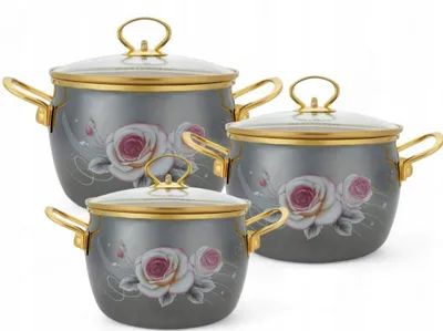 Immagine prodotto di MASTERPAN | Set di 3 pentole con coperchio |18cm|20cm|22cm|pentole smaltate | Acciaio al carbonio | induzione | pentola con coperchio | alta qualità MP2638