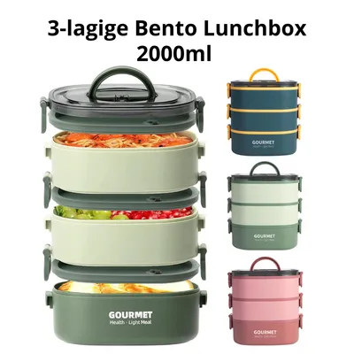 Produktbild von 3-lagige Bento Lunchbox 2000ml – Auslaufsicher & Mikrowellengeeignet – Tragbare Brotdose mit Silikondeckel, BPA-frei – Blau