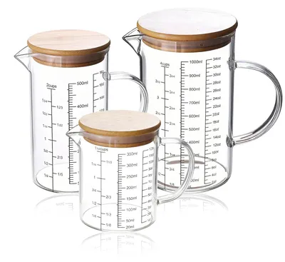 Immagine prodotto di Solidchoice - Set di 3 misurini in vetro borosilicato con coperchi in legno