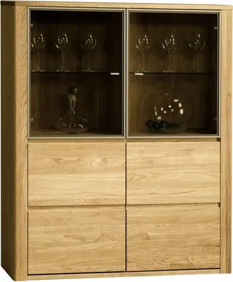 Produktbild von Vitrine Jussara 02, Farbe: Natur, Eiche teilmassiv - 150 x 124 x 42 cm (H x B x T)