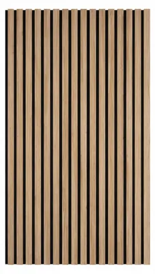 Zdjęcie produktu dla Dźwiękochłonny panel dekoracyjny ścienny z płyty HDF z listwami drewnianymi, zestaw 4 sztuk, 120x60 cm, dąb.