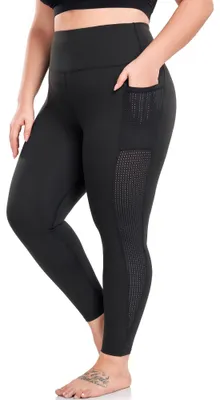 Immagine prodotto di Leggings MEJING taglie forti, pantaloni da yoga in rete neri da donna con tasche, vita alta