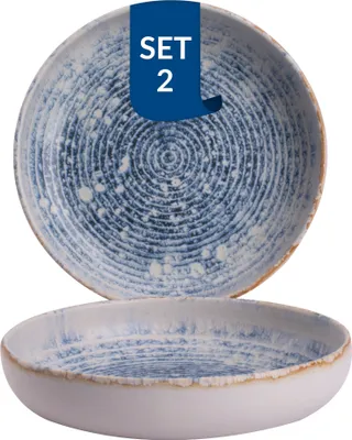 Produktbild von James Cooke Azure Vintage tiefe Teller 2er-Set Steingut Ø 22 cm blau weiß gestreift