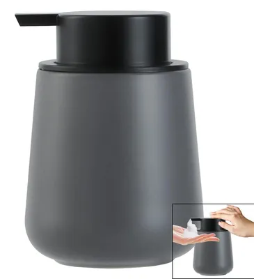 Image de Distributeur de savon en céramique, gris, 350 ml, rechargeable, avec une grande pompe, idéal pour la cuisine et la salle de bain