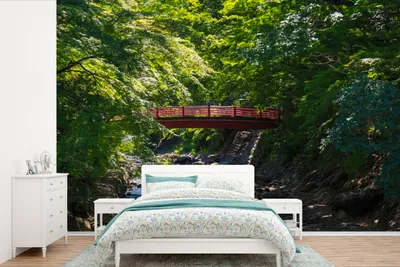 Produktbild von MuchoWow® Fototapete für Wohnzimmer oder Schlafzimmer Wandtapete Vinyl Motivtapete Bambus - Brücke - Steine - 360x240 cm - Vinyl-Tapete