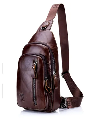 Produktbild von Brusttasche Leder Sling Rucksack Schultertasche Herren, Brusttasche Umhängetasche Schultertasche, Umhängetasche, Rucksack zum Wandern