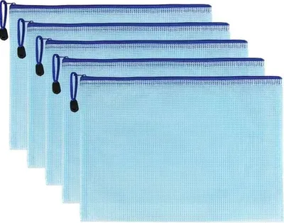 Produktbild von 5 Stücke Dokumententasche A4, Wasserdichte Dokumententasche für Akten, Papiere, Quittungen, Kosmetika, Kosmetika, Bürobedarf, Hausaufgaben - Blau