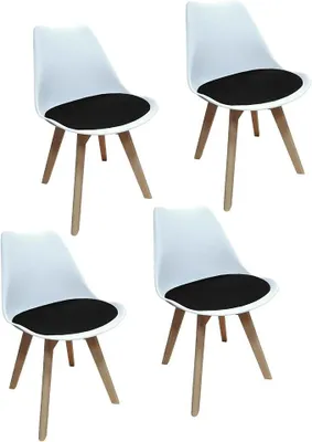 Produktbild von Esszimmerstuhl Samt 4er Set Atlanta Weiß/Schwarz Küchenstuhl Kunststoffschale mit Samtsitzkissen